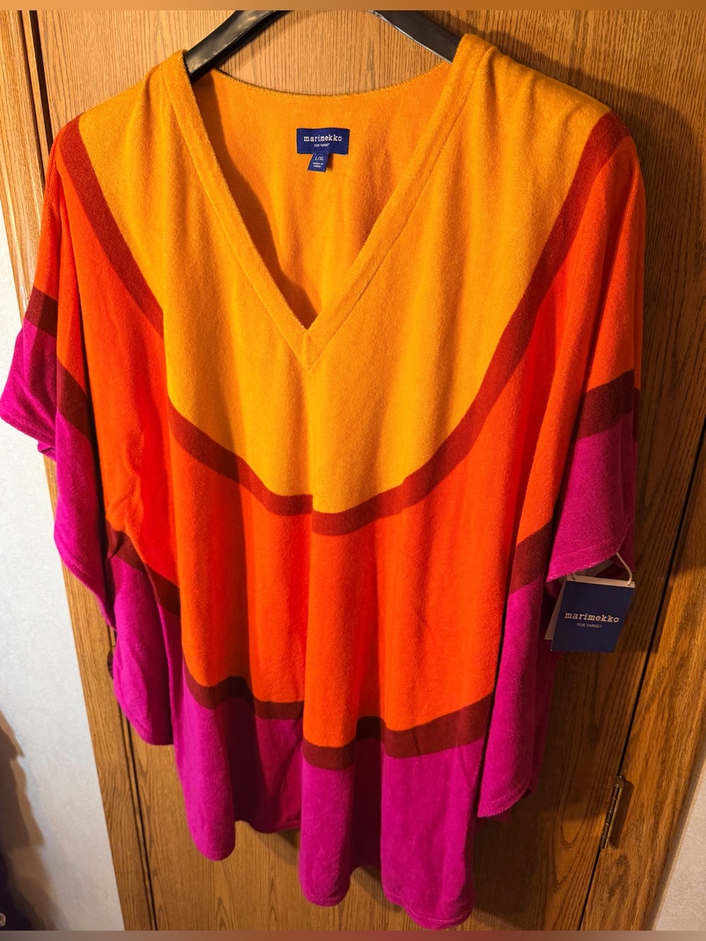 Marimekko Vibrant Retro Multicolor Terry V-Neck Beach Coverup - Picture 3 of 10